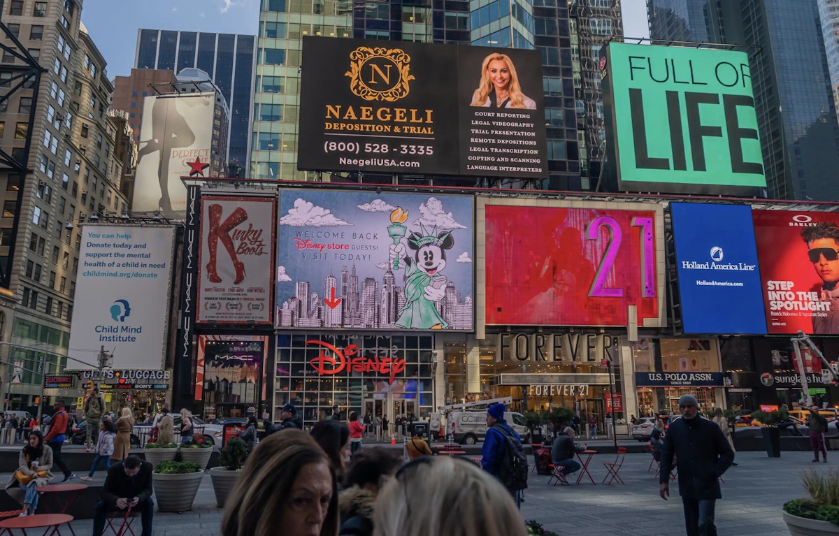 NAEGELI Deposition & Trial Featured at Times Square